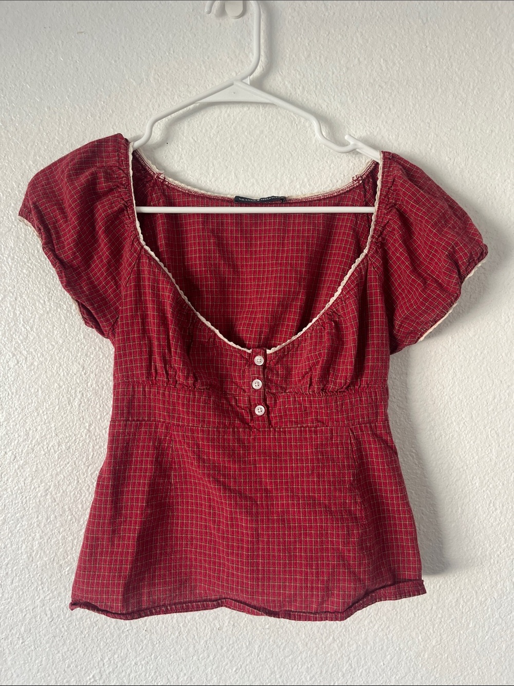 Brandy Melville Red V Neck Peplum Top Fits Small